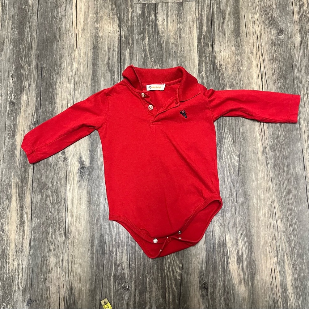 Baby Luigi Lobster embroidered Red Collared long sleeve Bodysuit Size 12 months